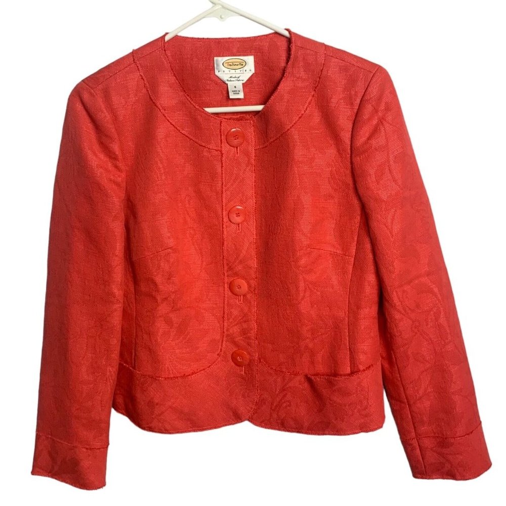 Talbots Orange Blazer Jacket Women’s Size 4P Buttons Lined Jacquard